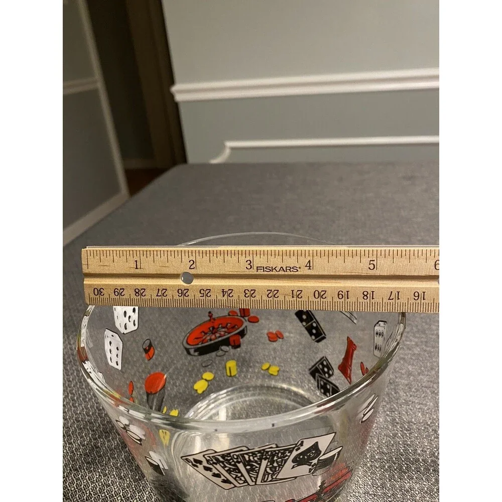 Hazel Atlas Poker Themed Cards Ice Bucket & 5 Glasses 1960’s Man Cave Barware
